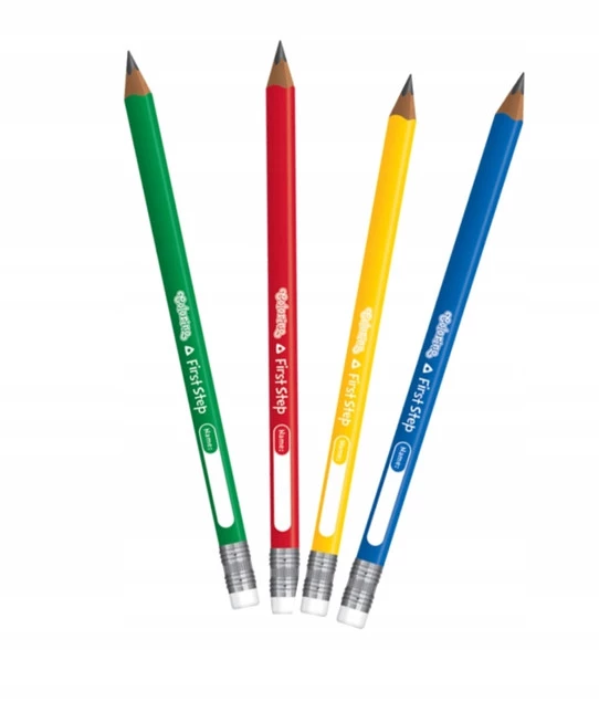 4x OŁÓWEK TRÓJKĄTNY GRUBY COLORINO HB z gumką i miejscem na podpis_1