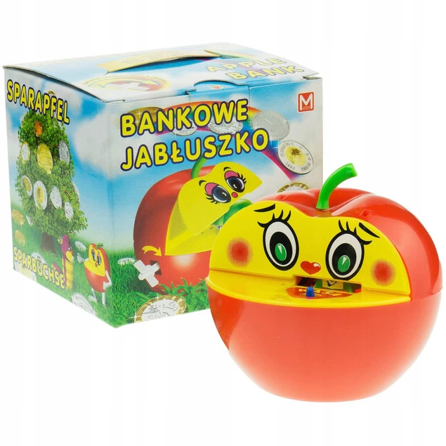 Skarbonka Bankowe Jabłuszko z Robakiem Nakręcana Zjada Monety MIX 3+ Marek_1