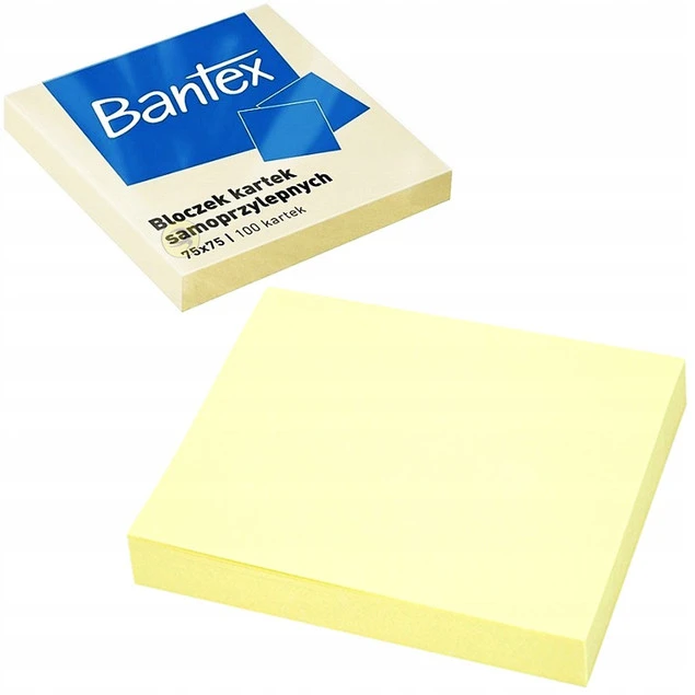 Karteczki SAMOPRZYLEPNE Żółte 75x75mm Bloczek 100 Kartek Bantex_1