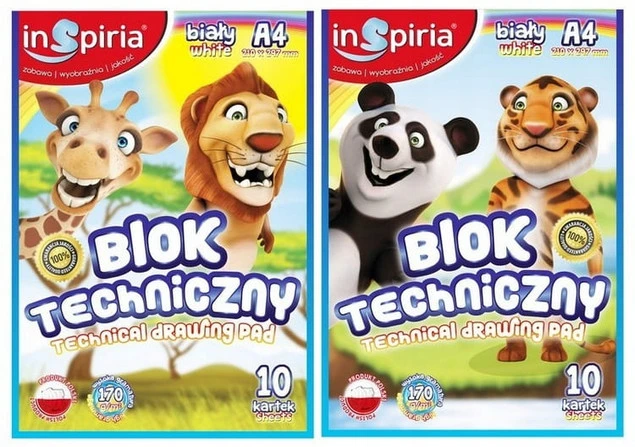 BLOK TECHNICZNY SZKOLNY GRUBY PAPIER FORMAT A4 10 KARTEK BIAŁY 170 G_2