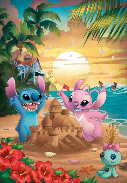 Puzzle 500 elementów Disney Stitch i Angel na plaży