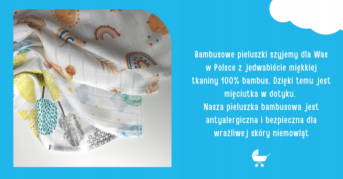 Pieluszka BAMBUSOWA Pielucha 75x75 TĘCZA Ulewajka Bocioland_5