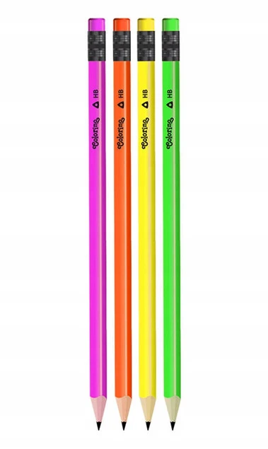 Ołówek Trójkątny Tradycyjny HB Z Gumką Neon MIX Colorino x4