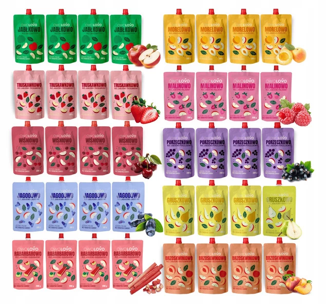 OWOLOVO Mix Musów TUBKA dla Dzieci Dorosłych 40x200g MEGA ZESTAW 10 Smaków_1