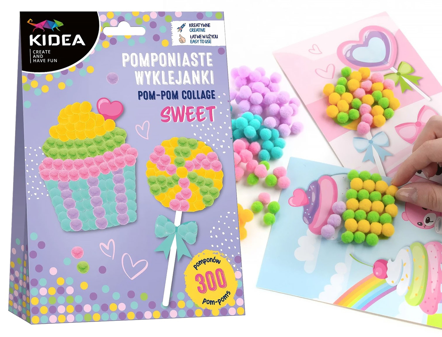 Zestaw Kreatywny POMPONIASTE WYKLEJANKI Sweet 300 Pomponów 3+ Kidea_1