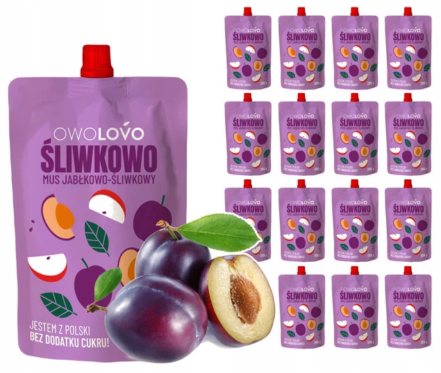 OWOLOVO Mus ŚLIWKOWY Tubka Dla Dzieci Dorosłych 16x200g ZESTAW_1