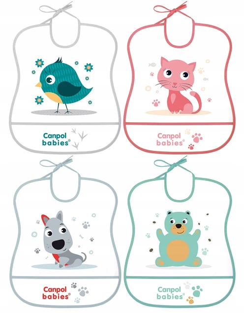 CANPOL Nieprzemakalny ŚLINIAK Plastikowy PTASZEK + KOTEK + PIESEK + MIŚ_1