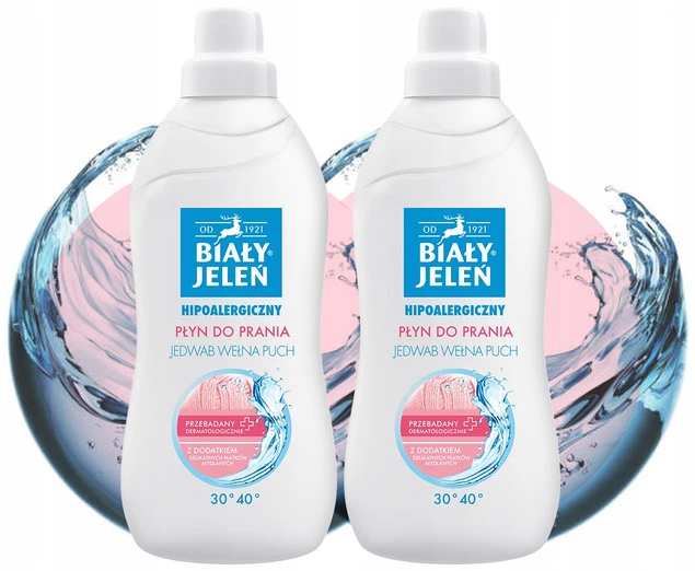 2x Płyn Do Prania JEDWAB WEŁNA PUCH Delikatny BIAŁY JELEŃ 1L_1