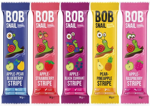 BOB SNAIL Zestaw Stripe MIX SMAKÓW Przekąska Owocowa 5 x 14g Bez Cukru_1