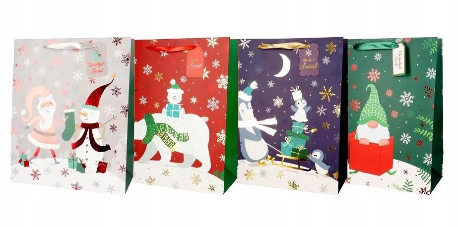 Torba PAPIEROWA PREZENTOWA ŚWIĄTECZNA Torba na PREZENTY 26x32 Pingwin Miś_1