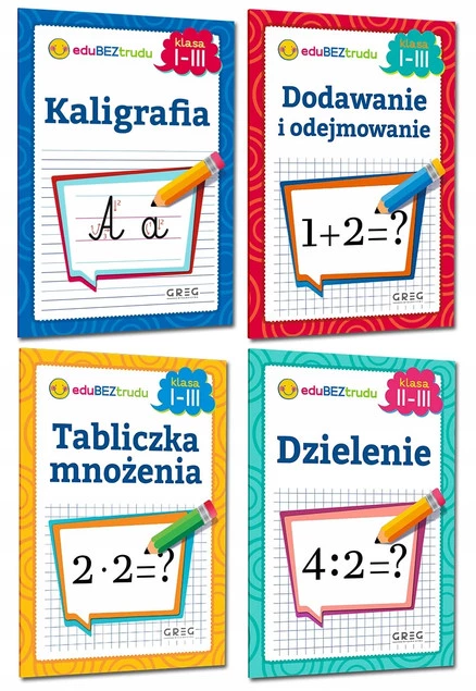 ZESTAW 4 Książeczek - DODAWANIE ODEJMOWANIE MNOŻENIE DZIELENIE KALIGRAFIA_1