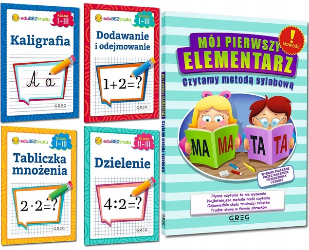ZESTAW Książeczek DODAWANIE ODEJMOWANIE MNOŻENIE DZIELENIE KALIGRAFIA Greg_1