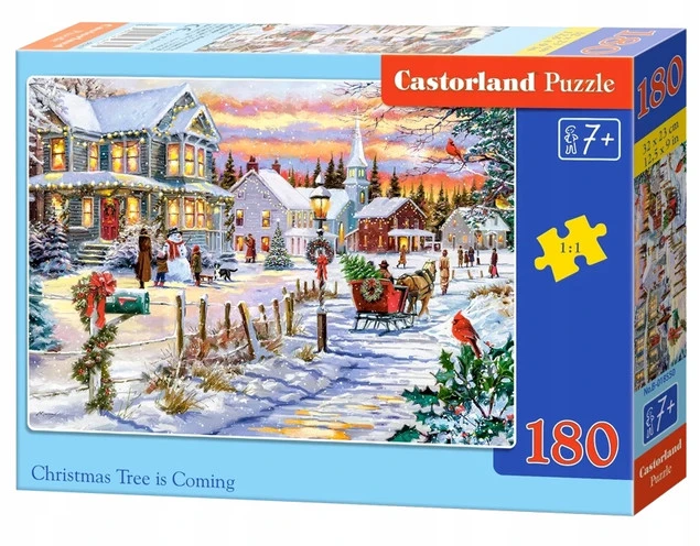 PUZZLE 180 UKŁADANKA WIDOK MIASTO ŚNIEG ZIMA CHOINKA ŚWIĘTA KOŃ 7+ CASTOR_2