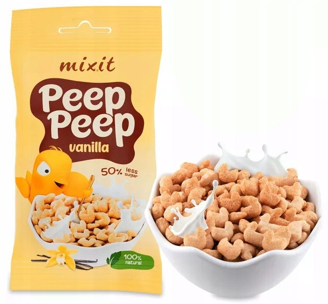 6x MIXIT Płatki Śniadaniowe Peep Peep KAKAOWE WANILIOWE Saszetki 25g_3