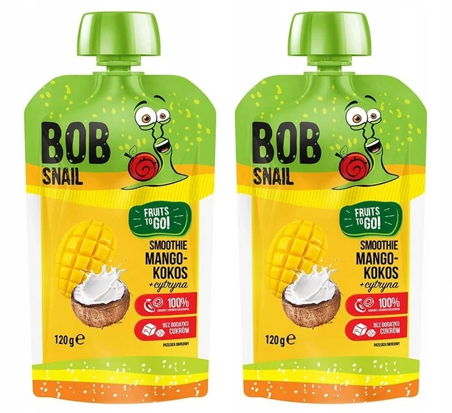 2x BOB SNAIL Smoothie MANGO KOKOS CYTRYNA Bez Dodatku Cukru Mus 120g_1