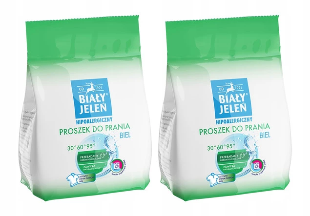 2x BIAŁY JELEŃ Hipoalergiczny Proszek Do Prania BIAŁYCH Biel Tkanin 1,5 kg_3