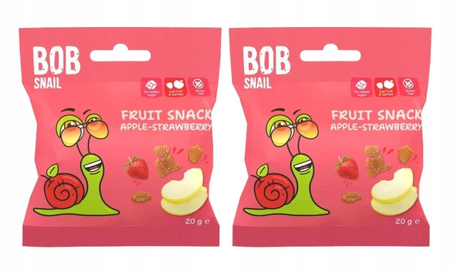 2x BOB SNAIL Żelki Owocowe JABŁKO TRUSKAWKA Bez Dodatku Cukru 2x 20g (40g)_1