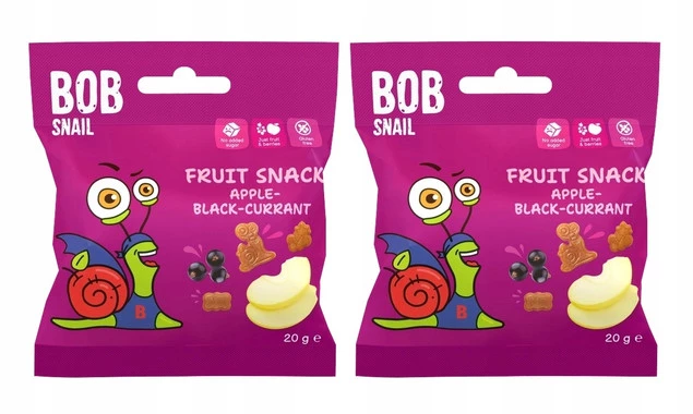 2x BOB SNAIL Żelki Owocowe JABŁKO CZARNA PORZECZKA Bez Dodatku Cukru (40g)_1