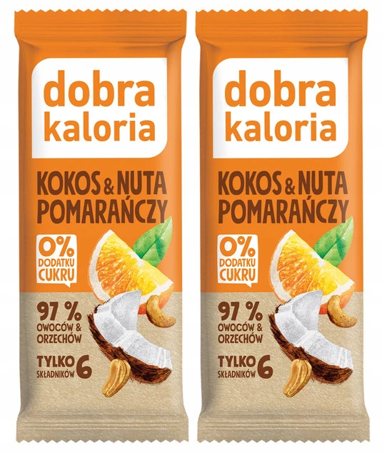 2x DOBRA KALORIA Zdrowy Baton Kokos Pomarańcza Bez Cukru Orzechy VEGE_1