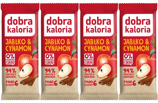 4x DOBRA KALORIA Zdrowy Baton Jabłko Cynamon 94% Owoców i Orzechów Błonnik_1