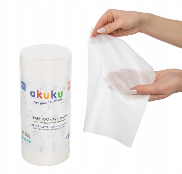 AKUKU Hipoalergiczne Ręczniki Chusteczki BAMBUSOWE Jednorazowe 100szt A0687_1