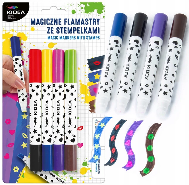 KIDEA Magiczne Flamastry Ze Stempelkami Mazaki Dla Dzieci 8 Kolorów_1