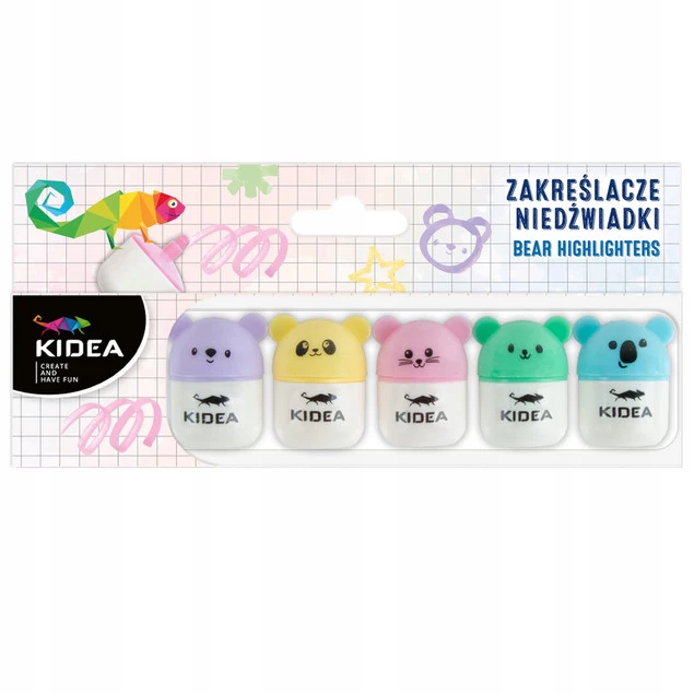 KIDEA Zakreślacze NIEDŹWIADKI 5 Sztuk Kolorów Zwierzaki_5