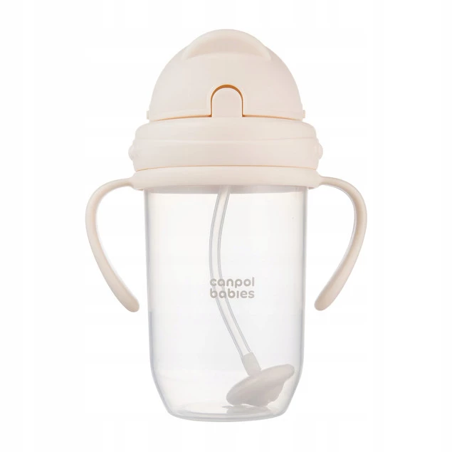 Canpol KUBEK NIEKAPEK Bidon z Obciążoną SŁOMKĄ 270 ml KREMOWY 6M+_2