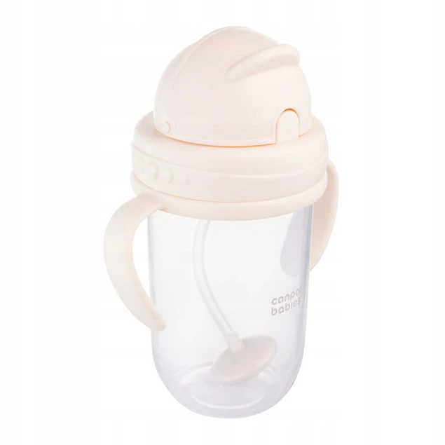 Canpol KUBEK NIEKAPEK Bidon z Obciążoną SŁOMKĄ 270 ml KREMOWY 6M+_3
