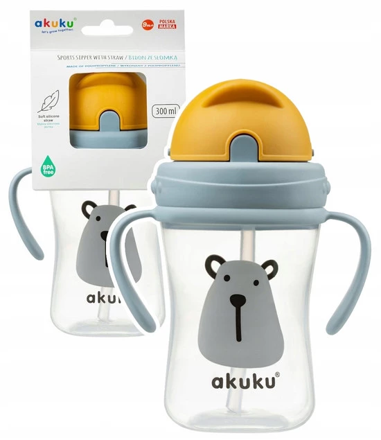 AKUKU Kubek Bidon z Chowaną Słomką Uchwyty 300ml 9m+ A0203_1