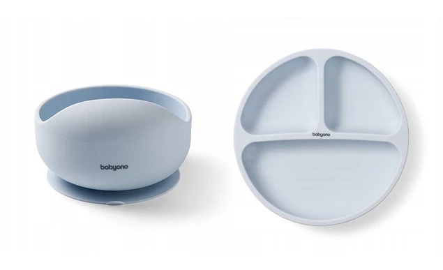 Miseczka i Talerzyk ZESTAW NACZYŃ Silikonowych z Przyssawką NIEBIESKI_1