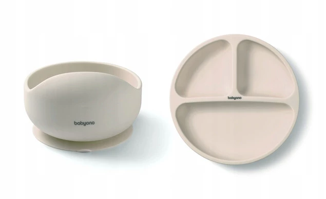 Miseczka i Talerzyk ZESTAW NACZYŃ Silikonowych z Przyssawką BEŻOWY_1