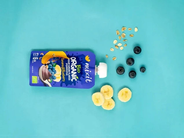 6x MIXIT BIO Kaszka Naturalna BANAN JAGODA Płatki Czteroziarniste 110g 6M+_2