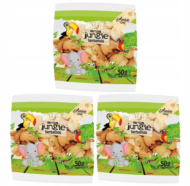 3x BIO Ania Herbatniki Mini ZOO Jungle Bez Cukru 50g_1