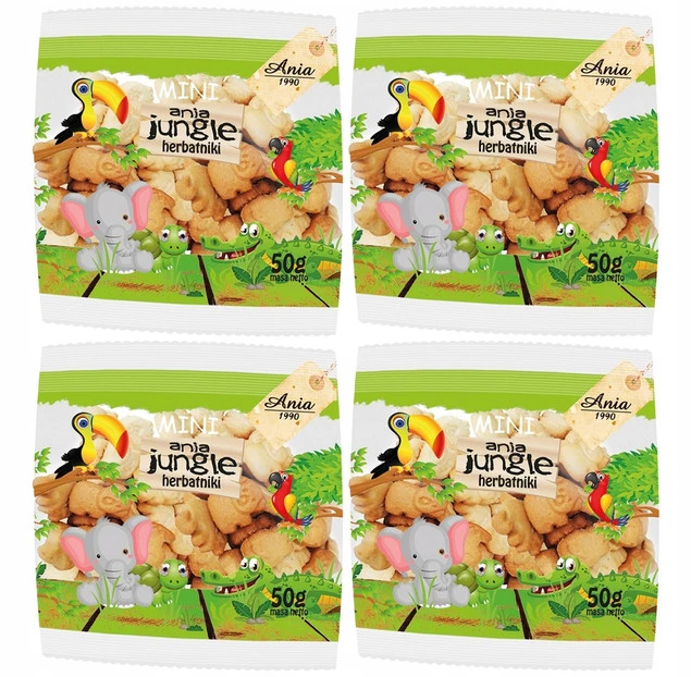 4x BIO Ania Herbatniki Mini ZOO Jungle Bez Cukru 50g_1