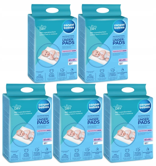 5x CANPOL Wielofunkcyjne POKŁADY HIGIENICZNE Do Przewijania 60x60 cm 78/006_1