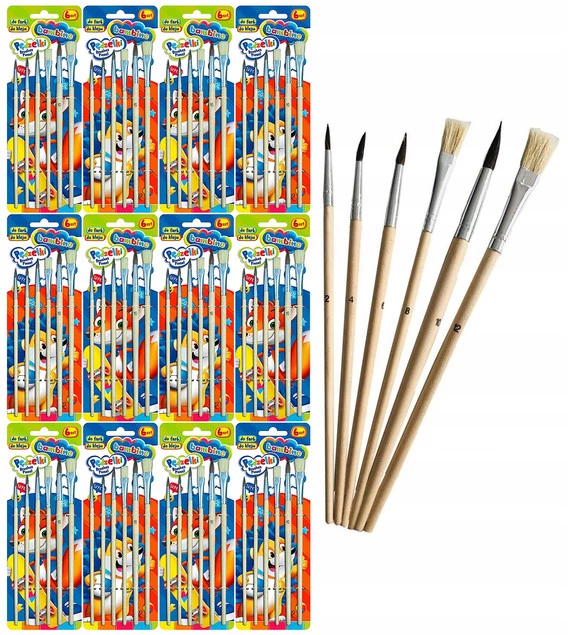 12x Pędzle Pędzelki Szkolne Zestaw Do Farb 12x6 Sztuk Bambino_1