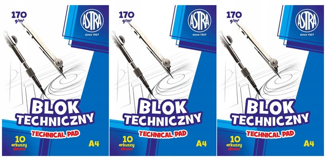 3x Blok Techniczny BIAŁY Dla Dzieci Szkoła Plastyka A4/10k 170g Astra_1