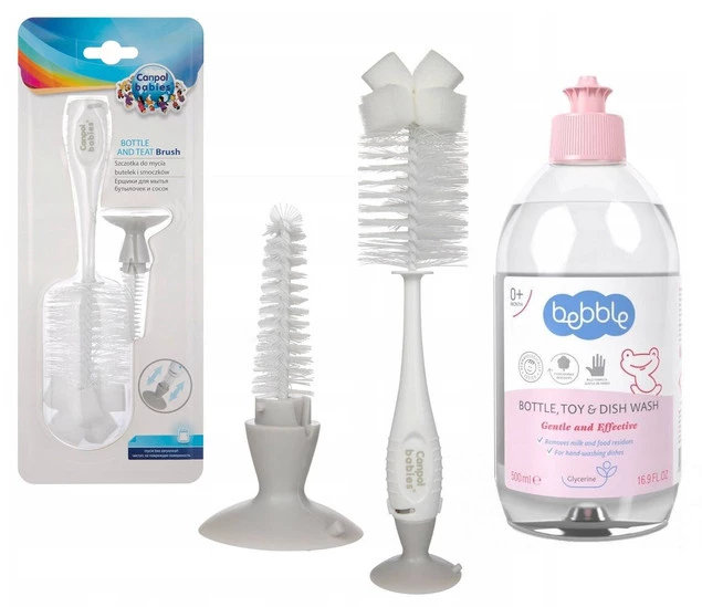 Płyn Do Mycia Butelek Smoczków Naczyń + Szczotka Do Butelek Canpol Bebble_1