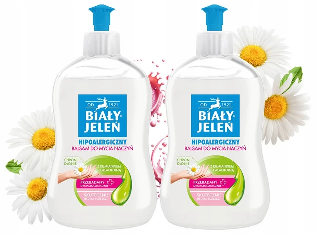 2x BIAŁY JELEŃ Balsam Do Mycia Naczyń HIPOALERGICZNY 500ml z Rumiankiem_1