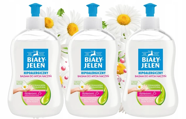 3x BIAŁY JELEŃ Balsam Do Mycia Naczyń HIPOALERGICZNY 500ml z Rumiankiem_1