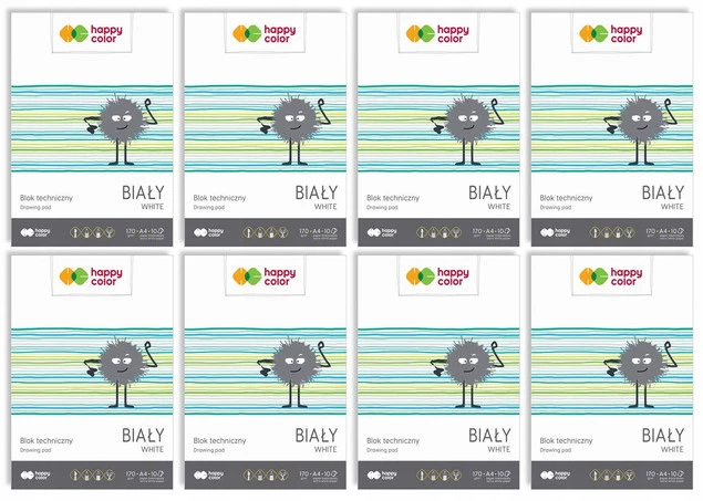 8x Blok Techniczny BIAŁY A4 10 Kartek 170g Happy Color_1