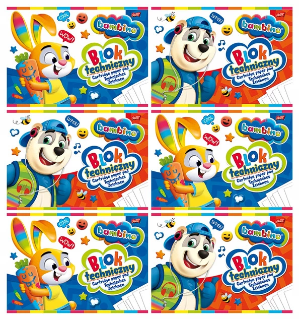 6x Blok Techniczny Szkolny A4 10k BIAŁY Bambino_1