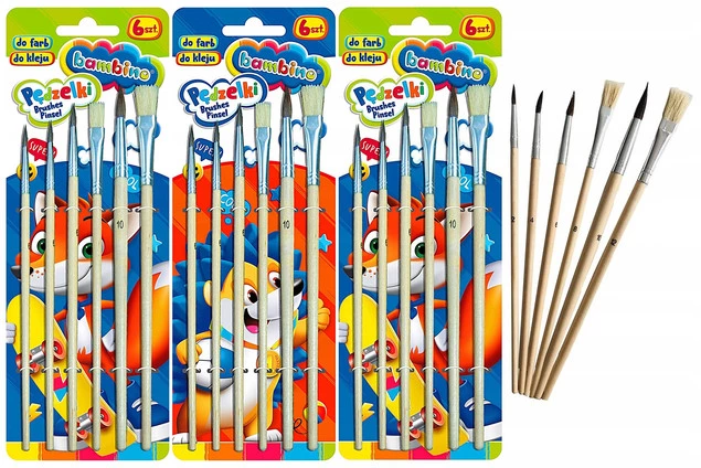 3x Bambino Pędzle Pędzelki Szkolne Zestaw Do Farb 6 Sztuk Bambino_1