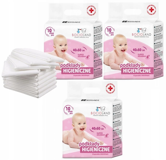 BOCIOLAND Podkłady Higieniczne Jednorazowe 40x60cm Do Przewijania 10szt x3_1