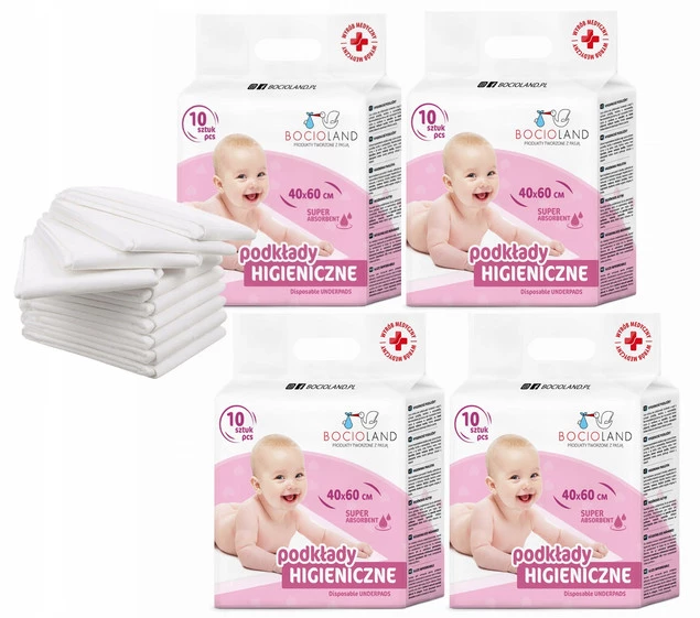 BOCIOLAND Podkłady Higieniczne Jednorazowe 40x60cm Do Przewijania 10szt x4_1
