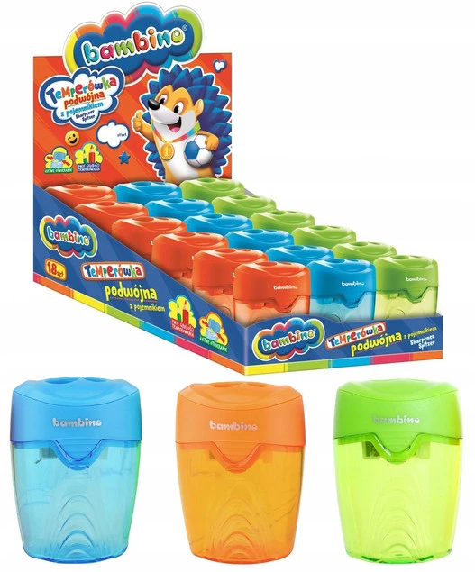 18x Temperówka Szkolna Podwójna Z Pojemnikiem Manualna Biurowa Bambino_1