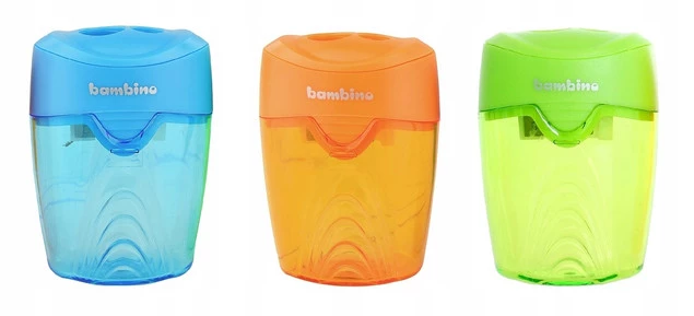 2x Temperówka Szkolna Podwójna Z Pojemnikiem Manualna Biurowa Bambino_3