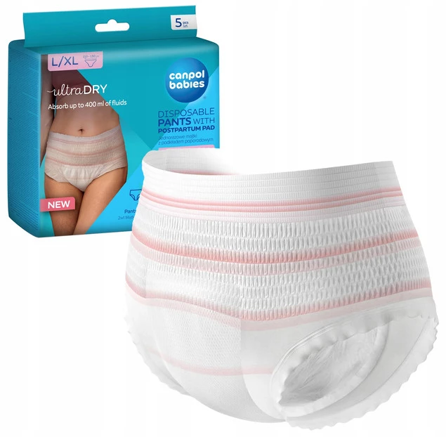 CANPOL Jednorazowe Majtki z PODKŁADEM POPORODOWYM 2w1 L/XL 5szt. 78/012_1