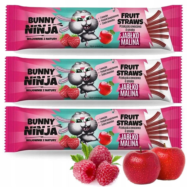 BUNNY NINJA Przekąska owocowa 3 x FRUIT STRAWS jabłko malina 3x16g_1
